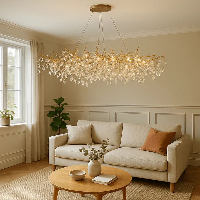 Elegant Grenlysekrone – Moderne Hengelampe i Krystall