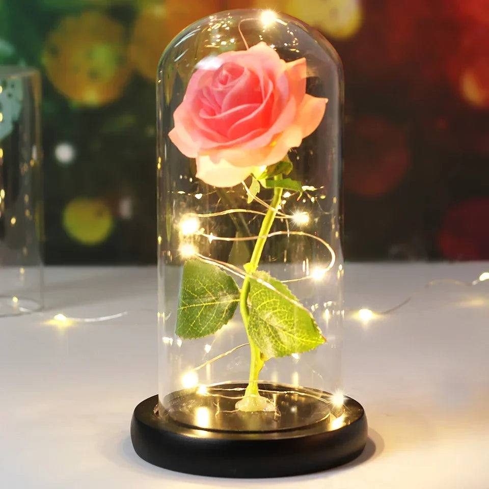 CrystalAura LED Rosekuppel | Elegant Opplyst Rose til Bryllups- og Festdekorasjon