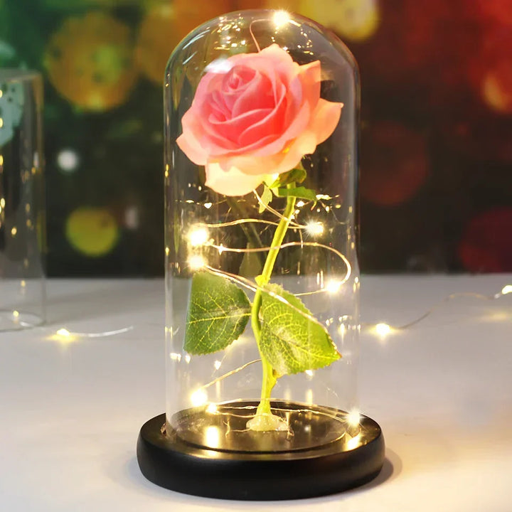 CrystalAura LED Rosekuppel | Elegant Opplyst Rose til Bryllups- og Festdekorasjon
