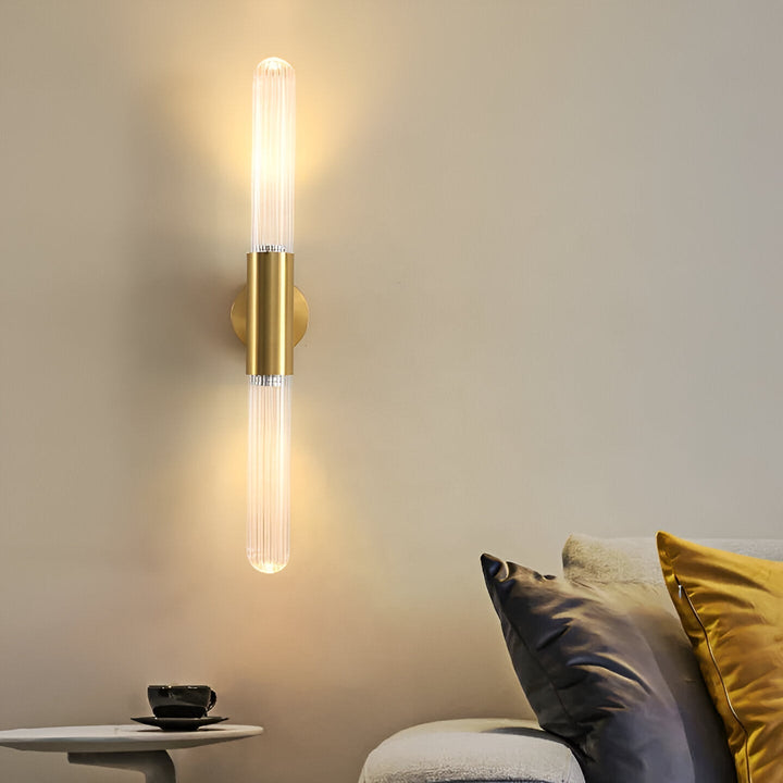 Nordisk Vegglampe i Glass med Vannbølgemønster i Messing LED 1 Lyskilde