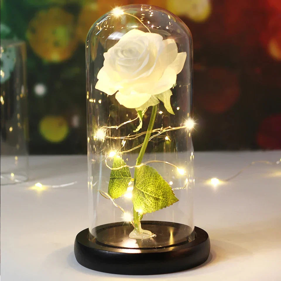 CrystalAura LED Rosekuppel | Elegant Opplyst Rose til Bryllups- og Festdekorasjon