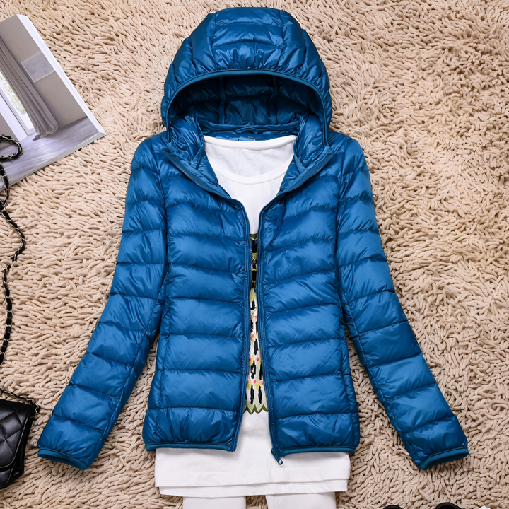 Ultralett, pakkbar dunjakke med hette for kvinner