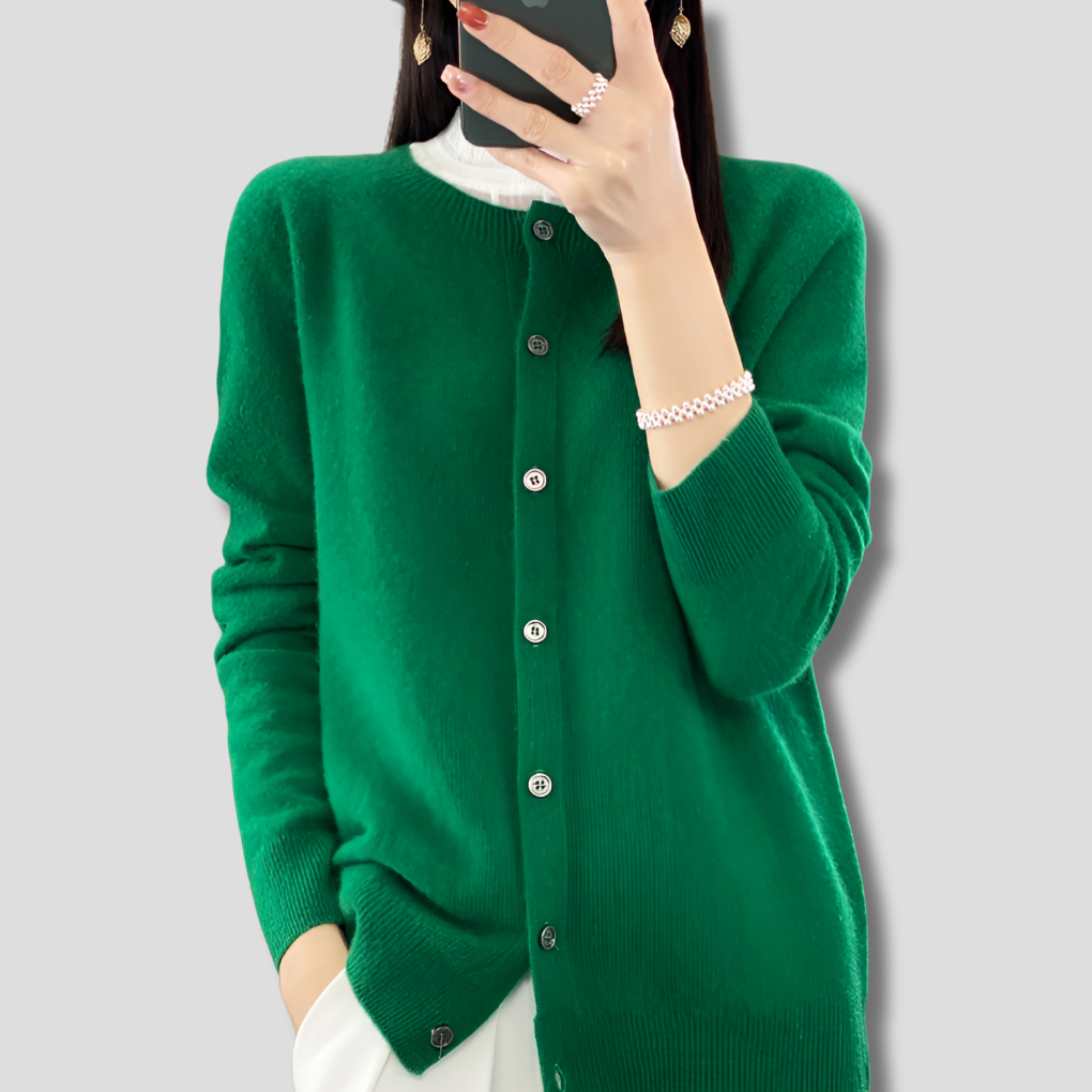 Damecardigan med O-hals