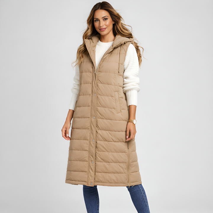 Bodywarmer med lang hette for kvinner