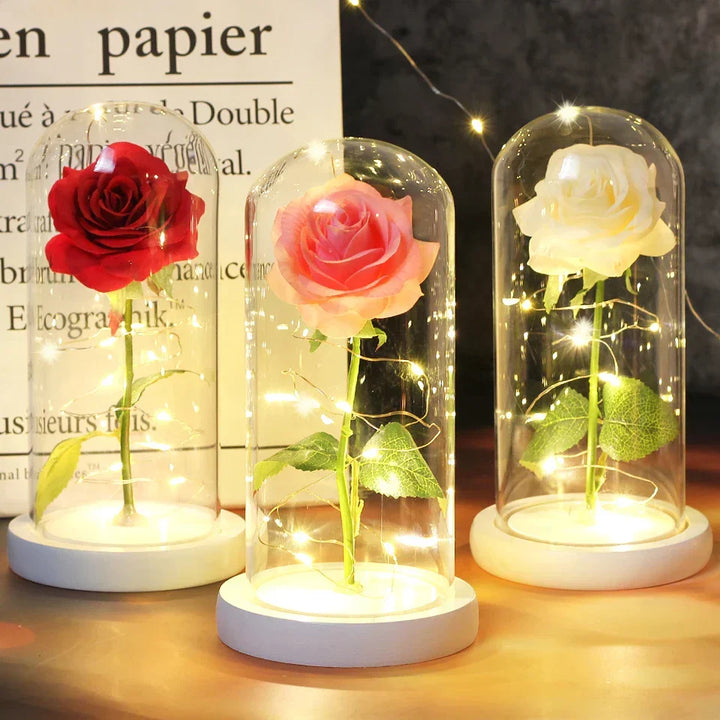CrystalAura LED Rosekuppel | Elegant Opplyst Rose til Bryllups- og Festdekorasjon