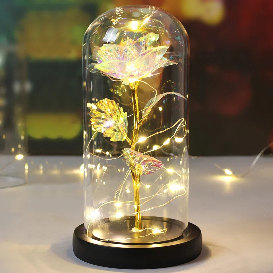 CrystalAura LED Rosekuppel | Elegant Opplyst Rose til Bryllups- og Festdekorasjon