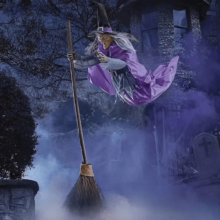 SpookFlight Flyvende heks – Halloween-dekorasjon med bevegelse, lys og lyd
