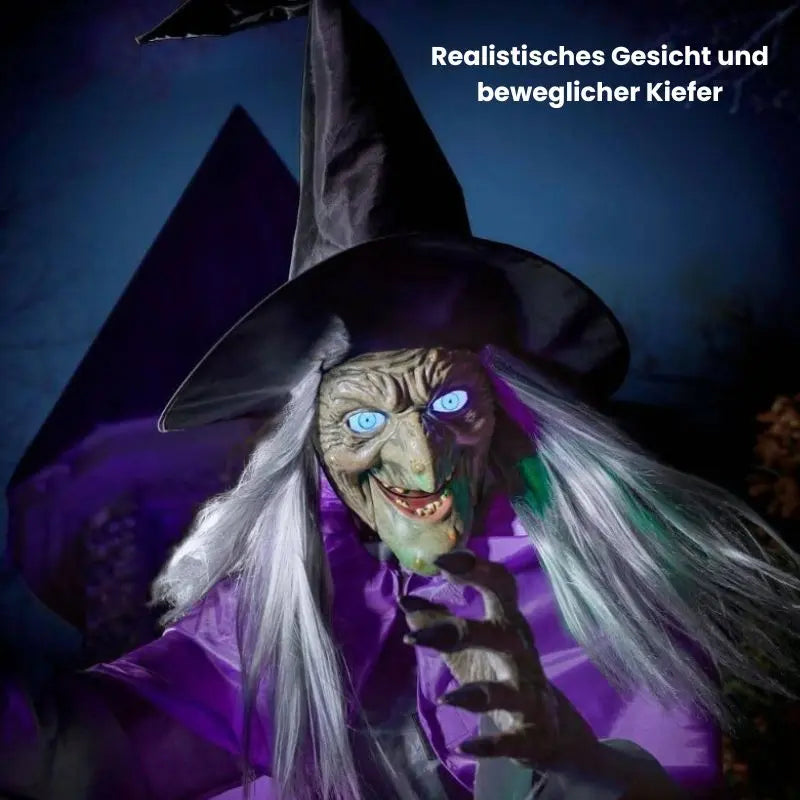 SpookFlight Flyvende heks – Halloween-dekorasjon med bevegelse, lys og lyd