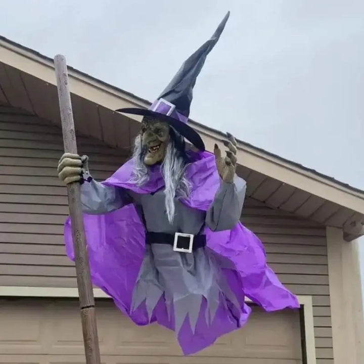 SpookFlight Flyvende heks – Halloween-dekorasjon med bevegelse, lys og lyd