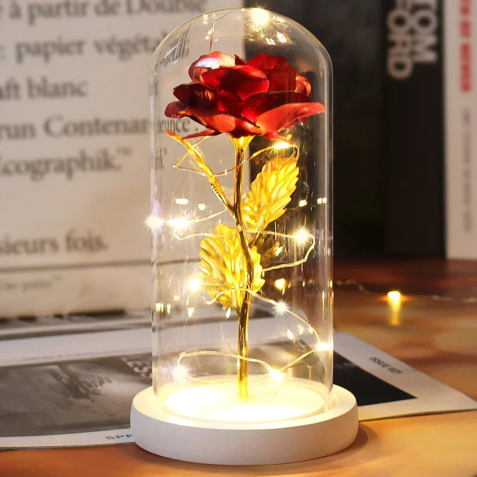 CrystalAura LED Rosekuppel | Elegant Opplyst Rose til Bryllups- og Festdekorasjon