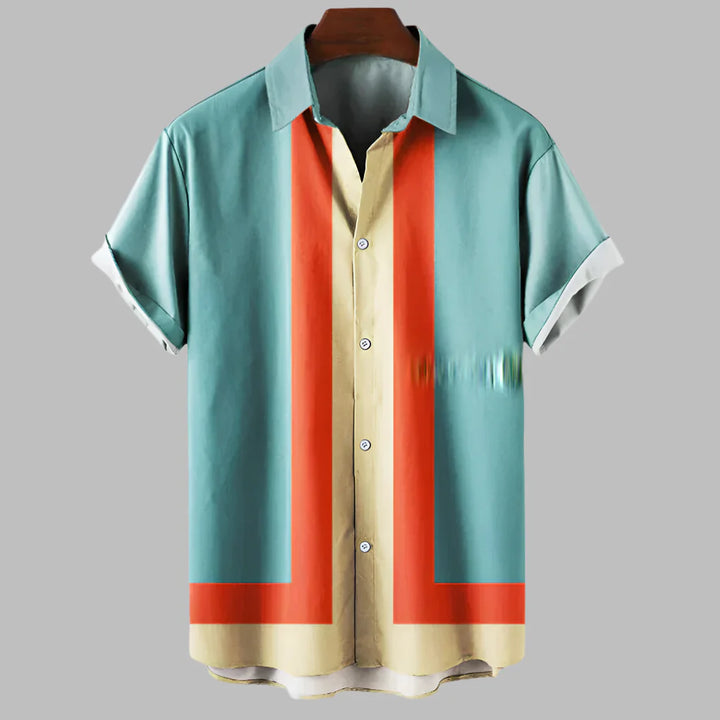 レトロゆったりフィット半袖メンズシャツ