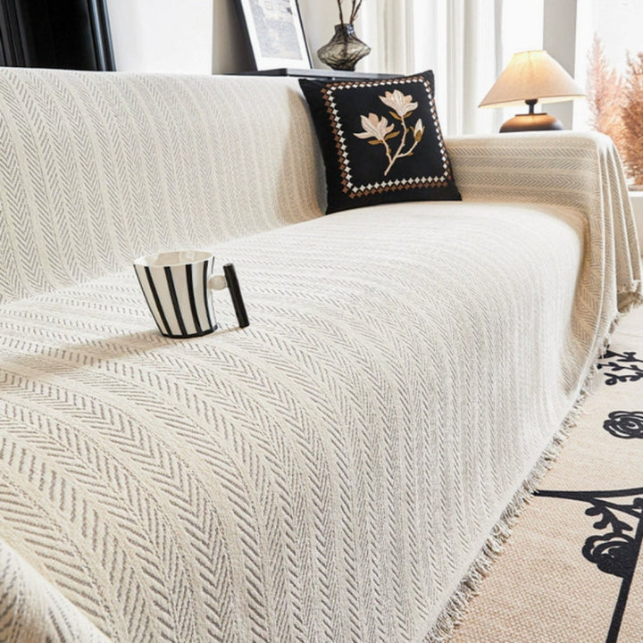 Slipcover for sofa in herringbone pattern in chenille