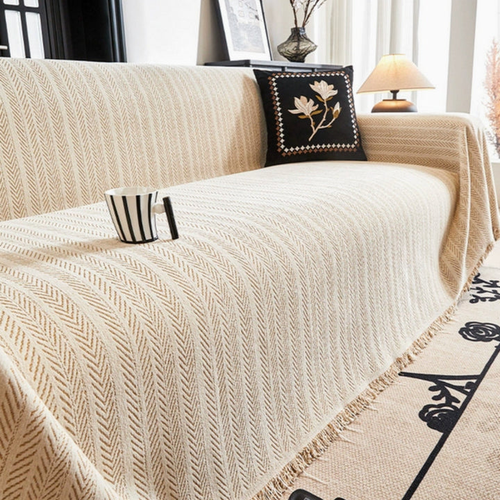 Slipcover for sofa in herringbone pattern in chenille