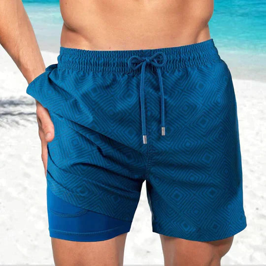 Trendy men's swim shorts with lining and phone pocket