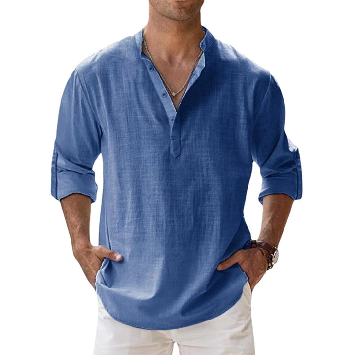 Lin Skjorte med Henley-krage for Menn