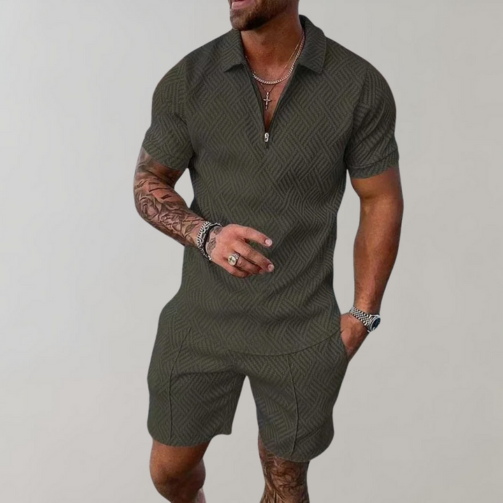 Menns To-Delt Sommer Sett (Shorts + Polo Skjorte)