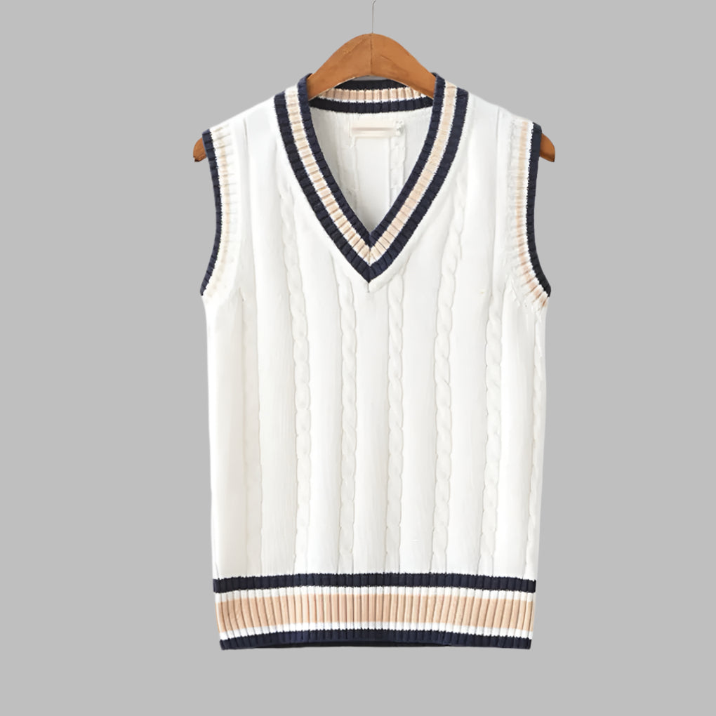 Retro striped preppy-style sleeveless sweater