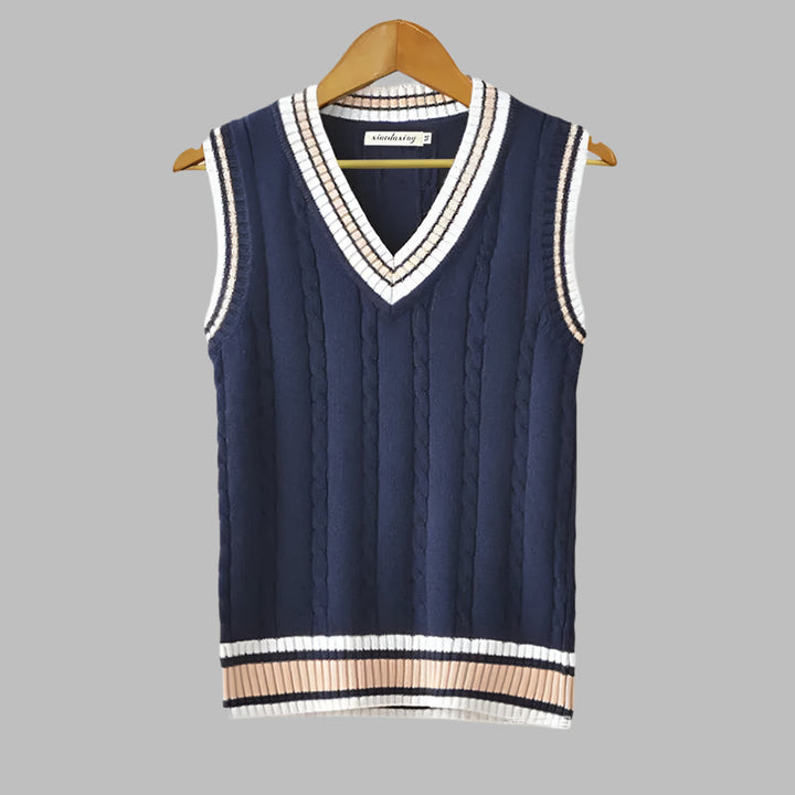 Retro striped preppy-style sleeveless sweater