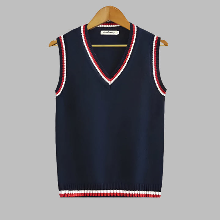 Retro striped preppy-style sleeveless sweater
