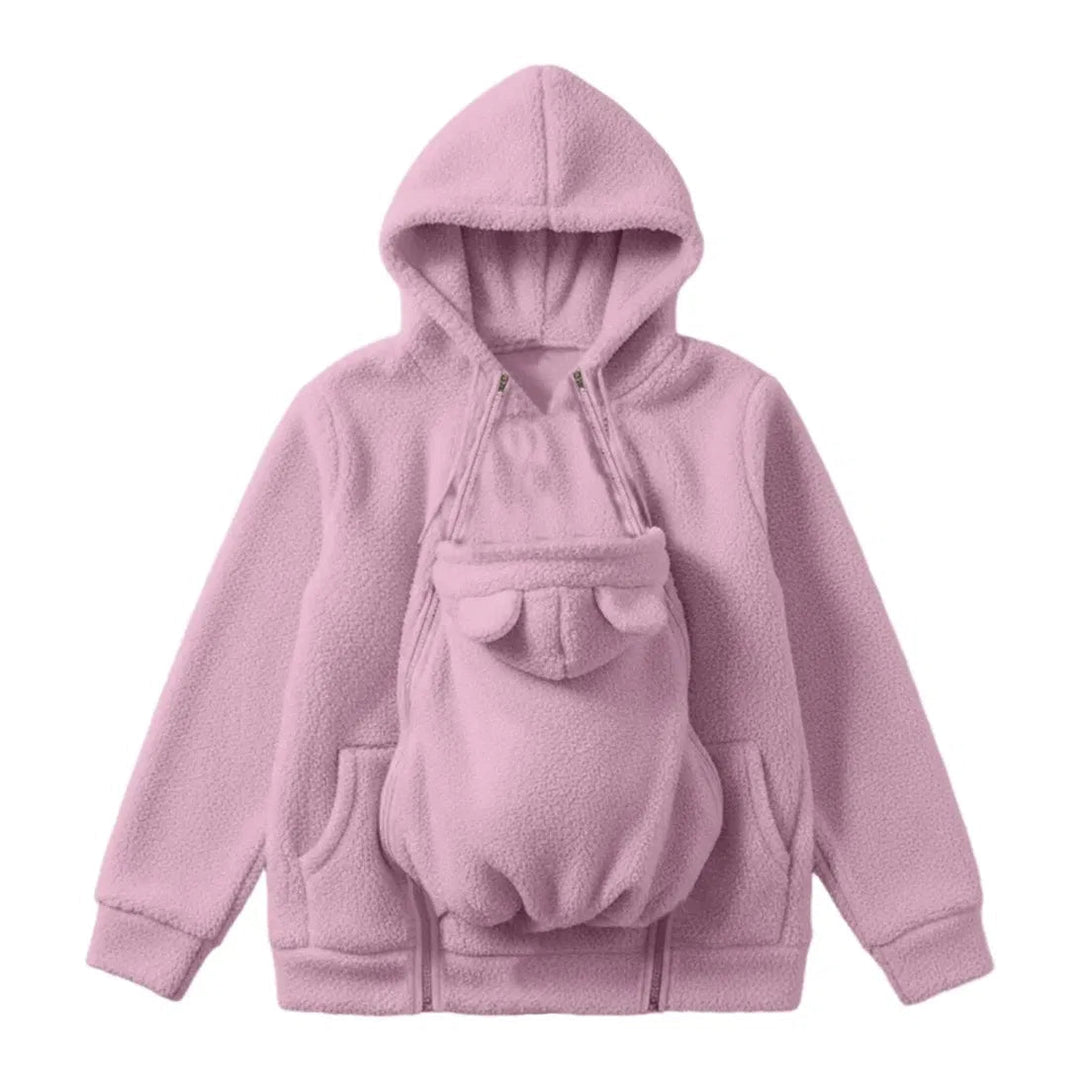 Myk fleece-hettegenser for babybæring med lomme foran