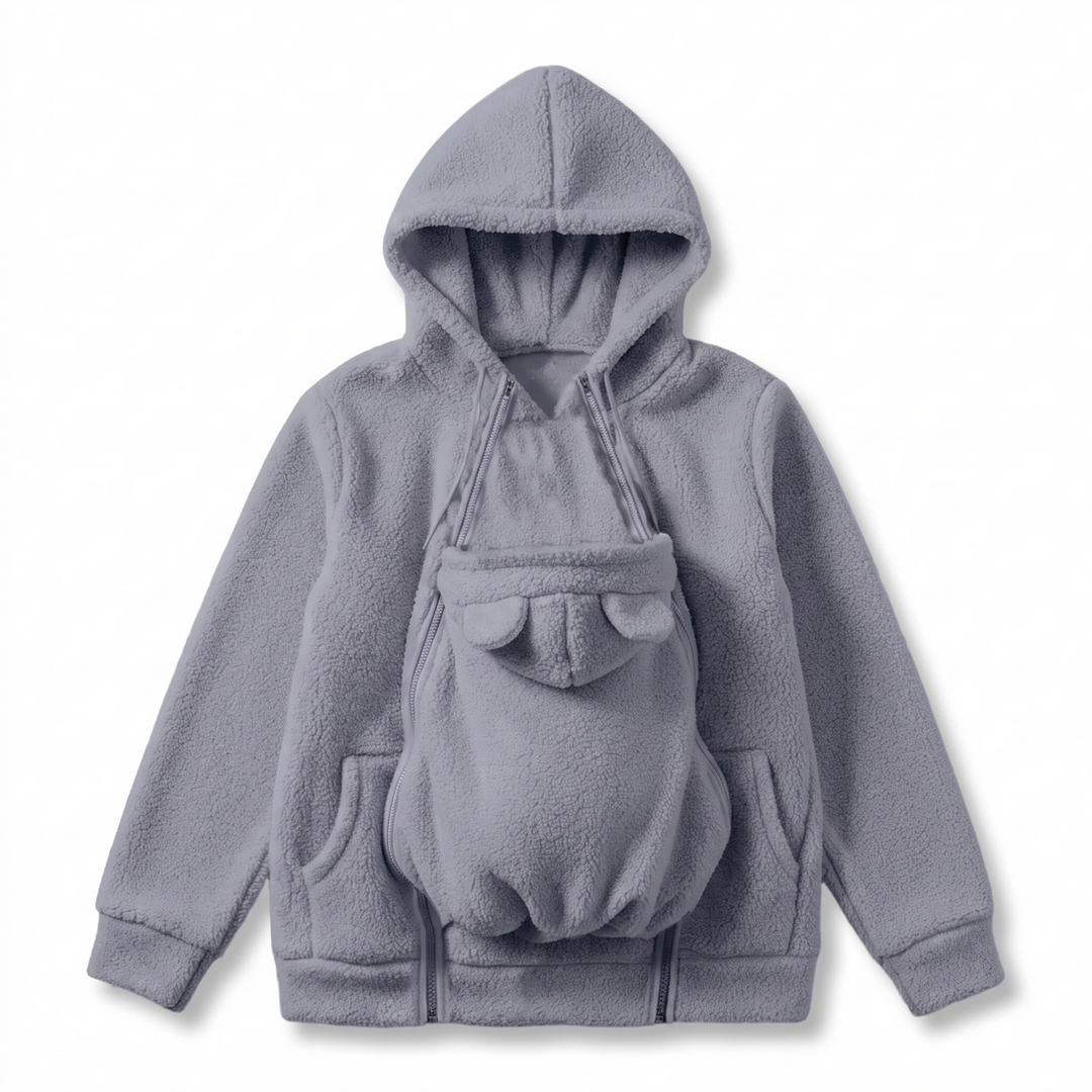 Myk fleece-hettegenser for babybæring med lomme foran