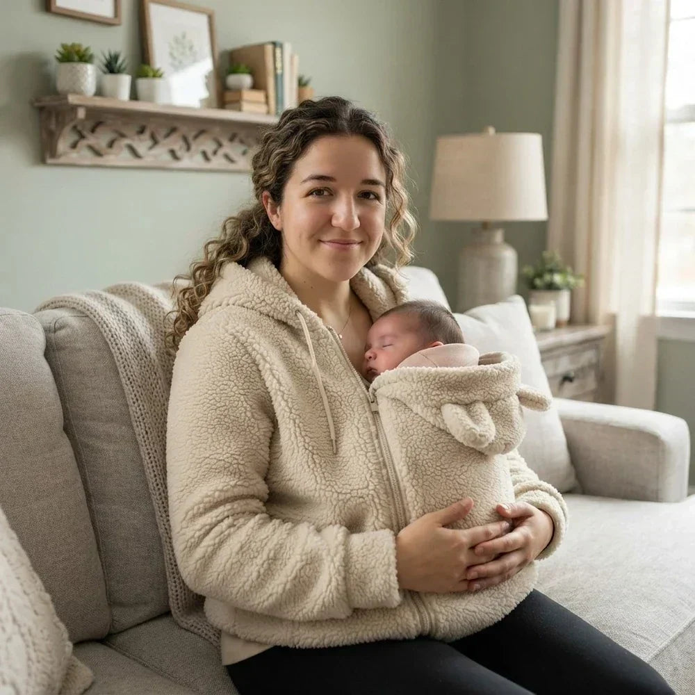 Myk fleece-hettegenser for babybæring med frontlomme