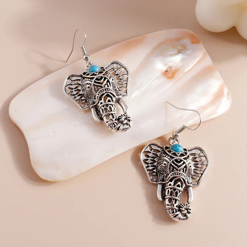 Vintage Elefant Dangle-øredobber Sølv Bohemian