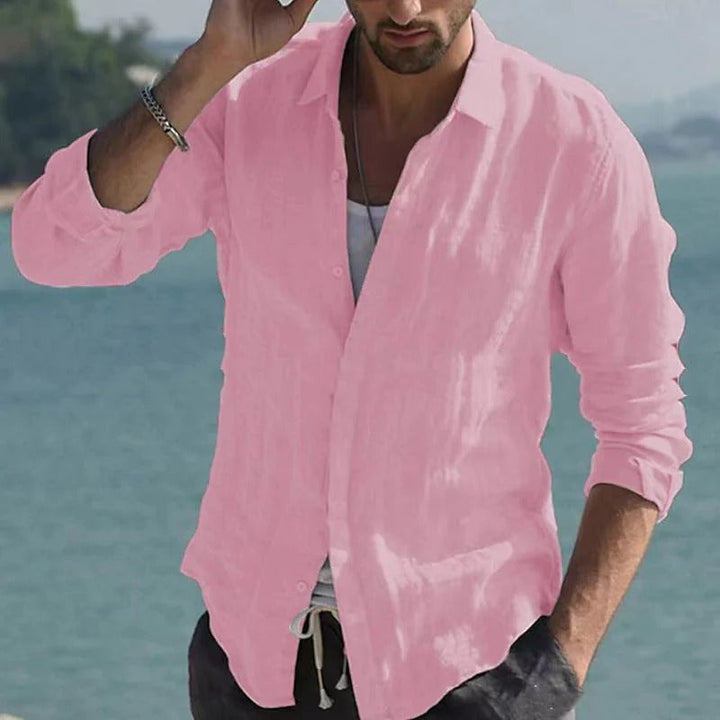 Airy Linen Shirt with Wrap Collar for Men