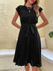 Short-sleeved Pleated Mini Dress with Elegant V-neck