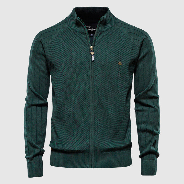 Men's cardigan with polo collar and zipper