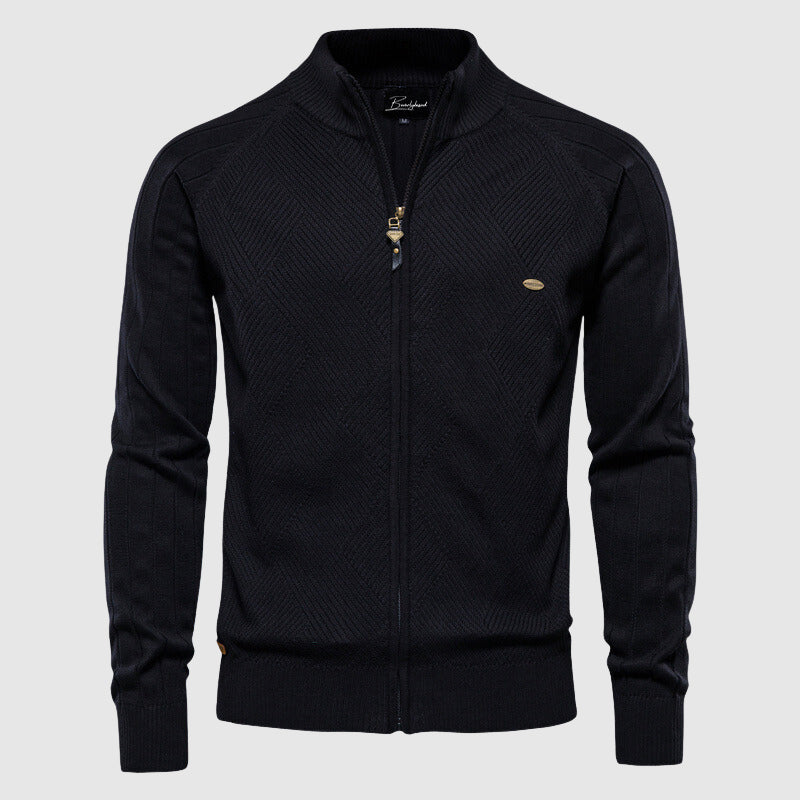 Men's cardigan with polo collar and zipper