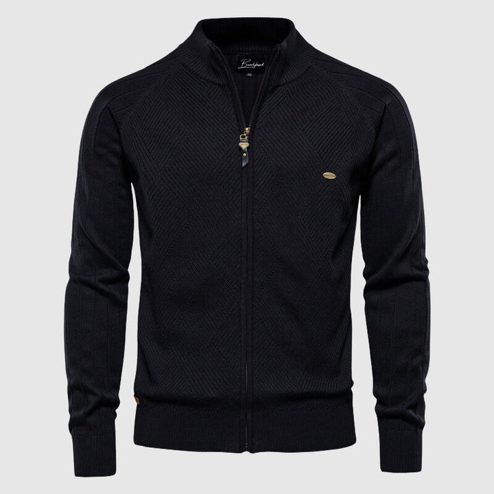 Men's cardigan with polo collar and zipper