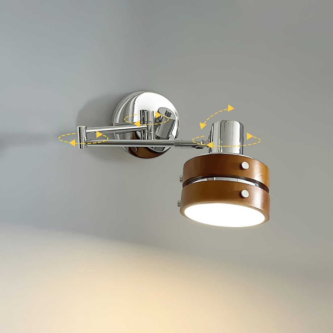 Vegglampe i krom og tre, retrostil