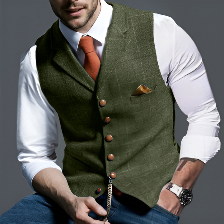Classic formal vest with notch lapel and button closure