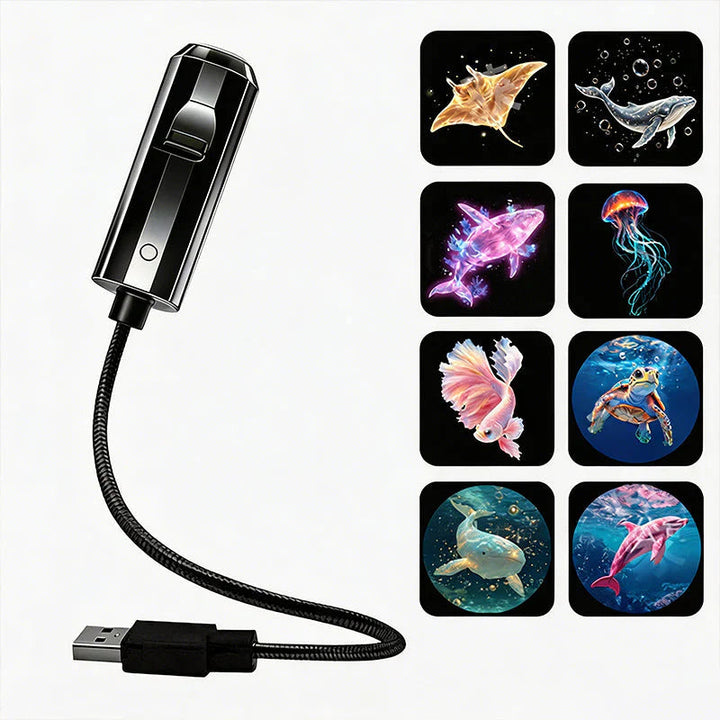 LED galakse-stjerneprojektor med 10 lysbilder og fleksibel USB-arm
