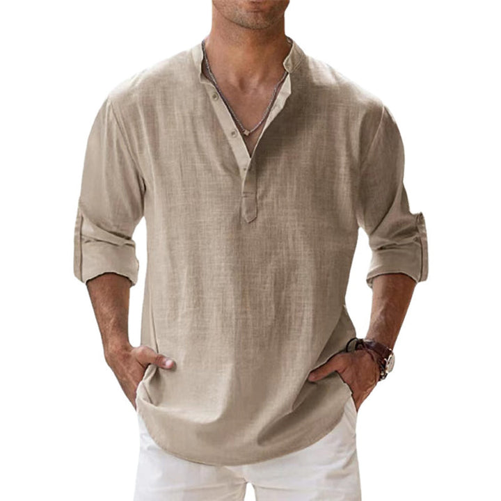 Lin Skjorte med Henley-krage for Menn