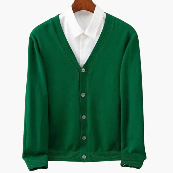 Menns V‑Hals Knapp‑Frem Cardigan – Klassisk Strikket Lag