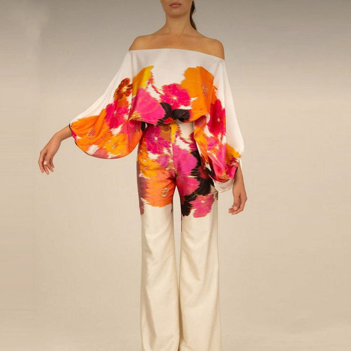 Two-piece satin set for women with off-shoulder style