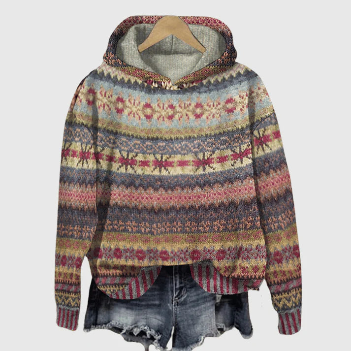 Vintage-Inspirert Fair Isle Hettegenser for Kvinner