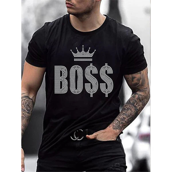 Summer Oversized Men's T-shirt with Round Neck and Rhinestones