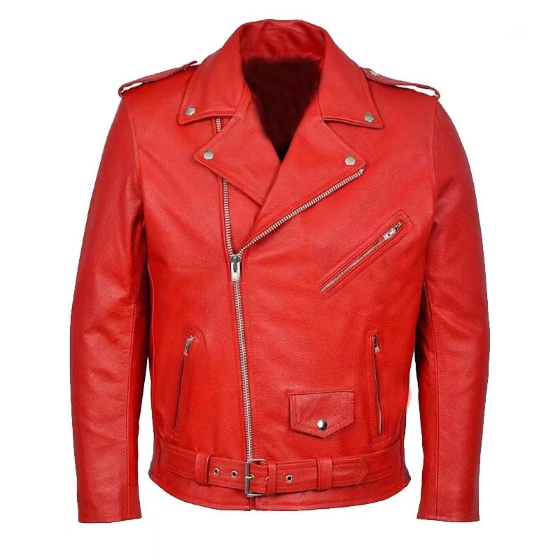 Men's motorcycle-style jacket with stand-up collar