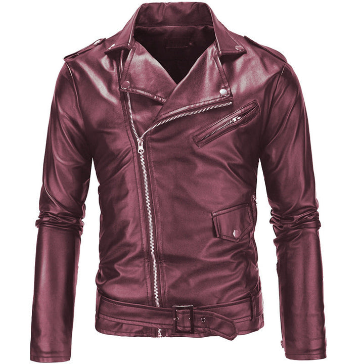 Men's motorcycle-style jacket with stand-up collar