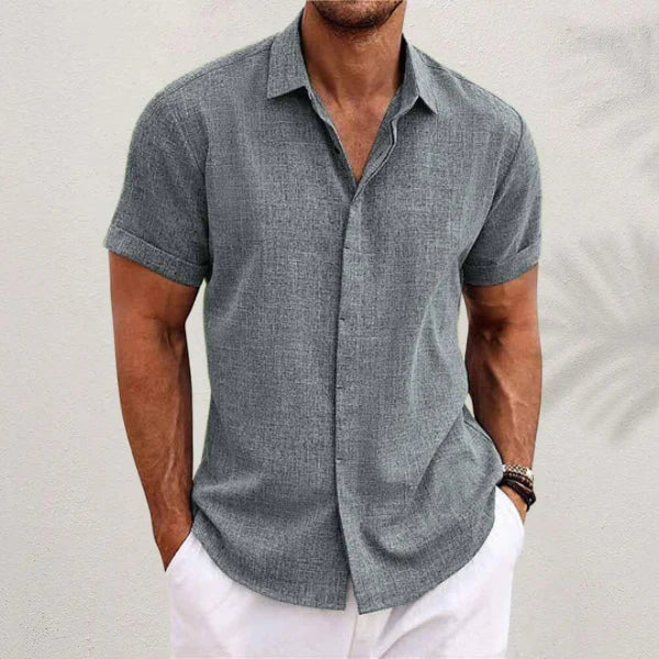 Short-sleeved men's shirt in cotton and linen