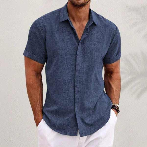 Short-sleeved men's shirt in cotton and linen