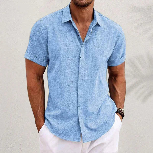 Short-sleeved men's shirt in cotton and linen