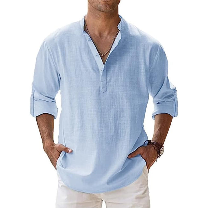 Lin Skjorte med Henley-krage for Menn