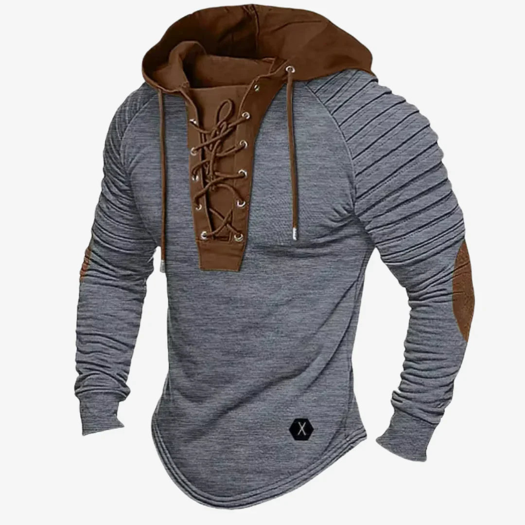 Herrenpullover mit Schnürung und komfortabler Kapuze
