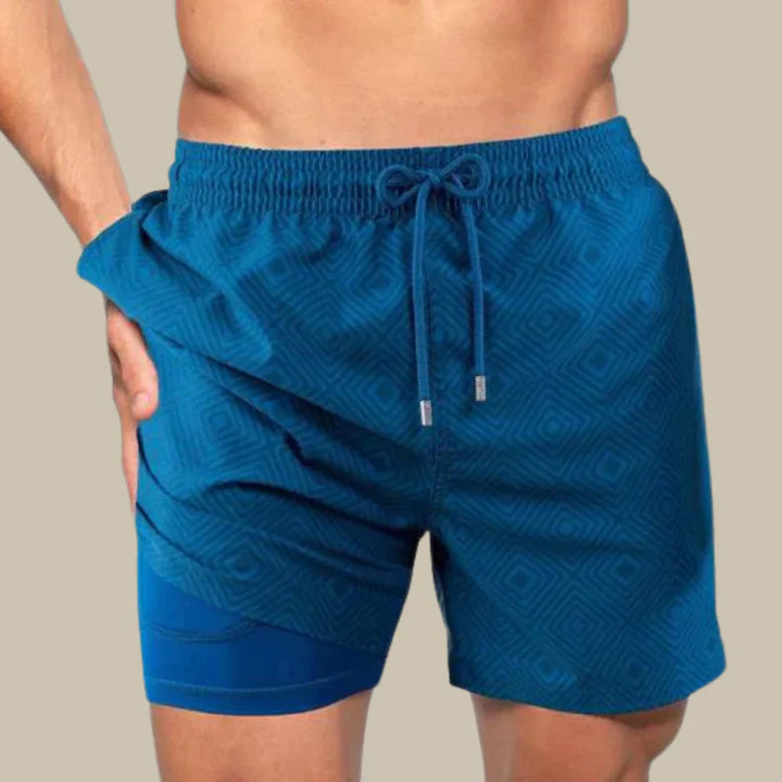 Trendy men's swim shorts with lining and phone pocket