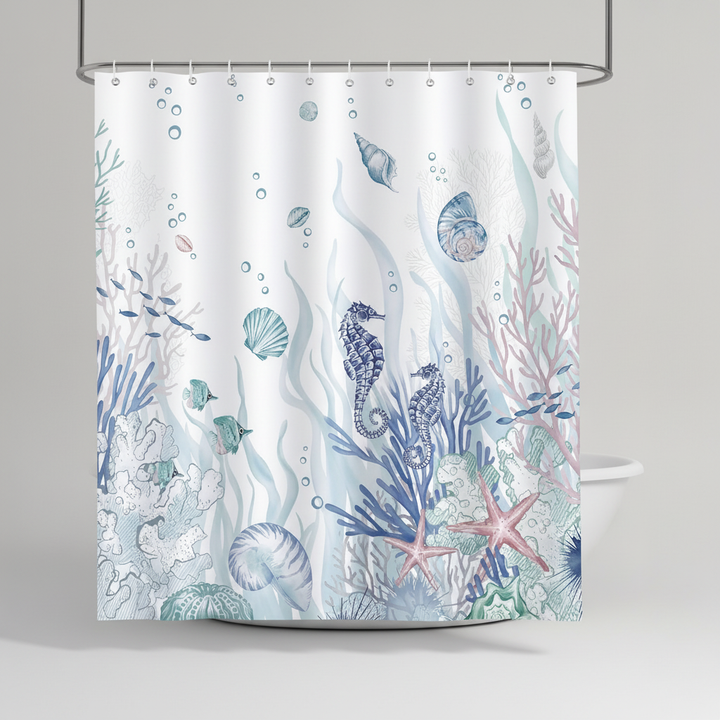 Dusjforheng i polyester med havmotiv – OceanMuse