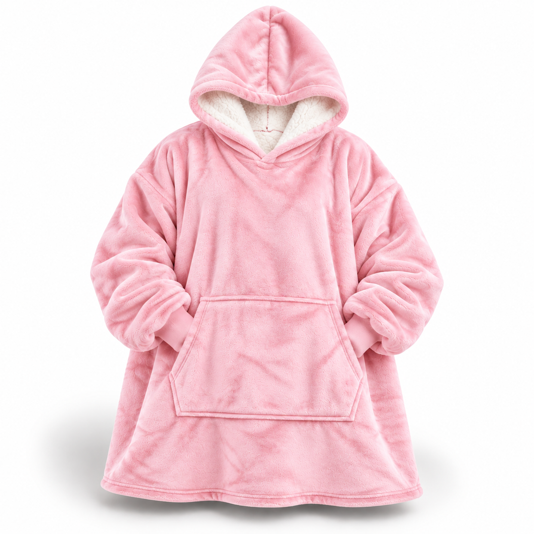 Ultramykt oversized sherpa-hettepledd (med lomme)